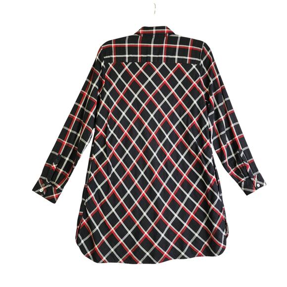J Jill Womens Perfect Plaid Double Cloth Long Tunic Shirt Size Medium Button Up - Picture 7 of 11